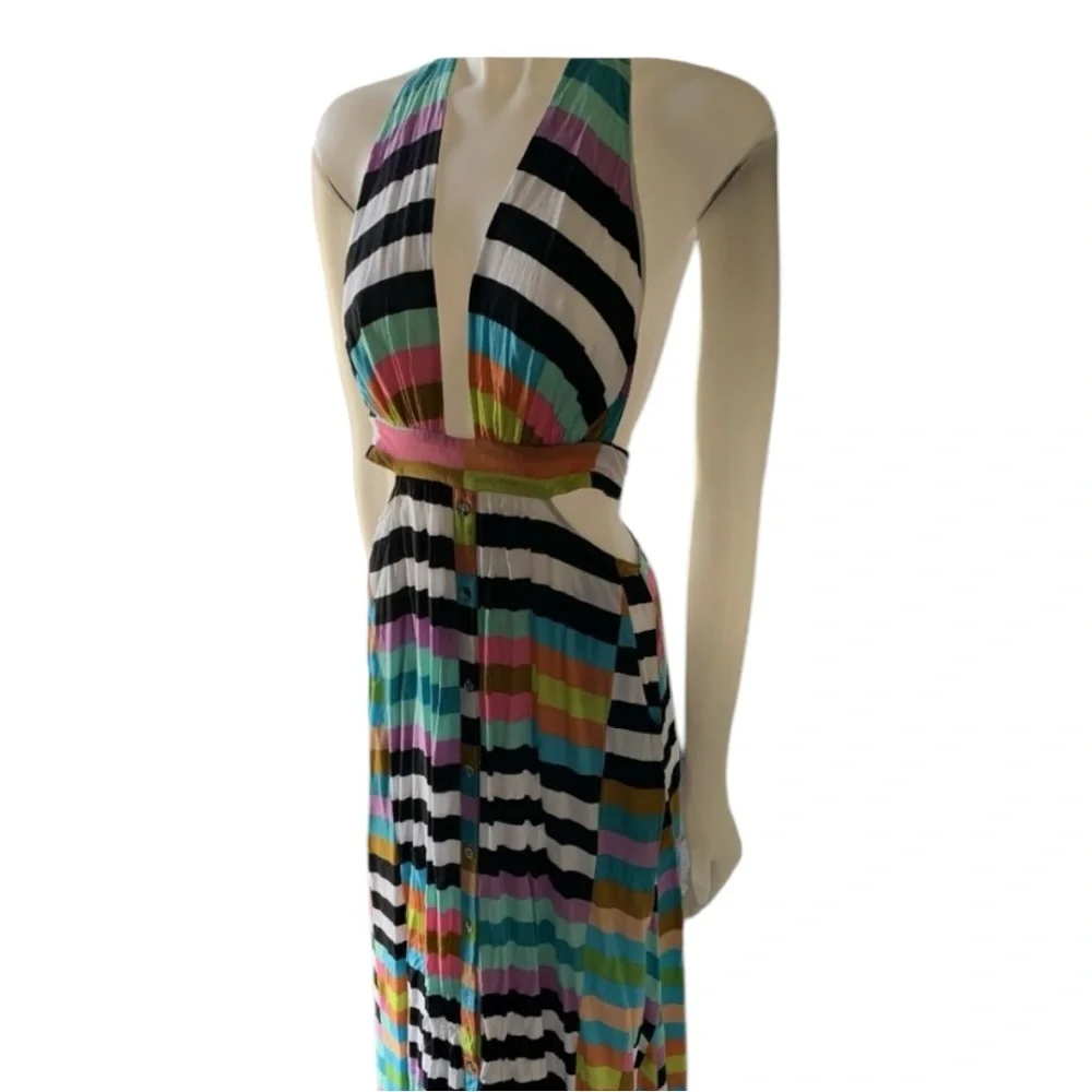Mara Hoffman Striped rainbow multi color striped halter cross back tie Dress - Picture 5 of 7